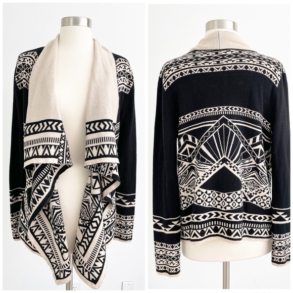 Vestique Boho Azteca Printed Long Sleeve Drapped Open Cardigan Size Small - Picture 2 of 9